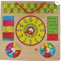 Wooden 6in1 Kids Clock/Calendar