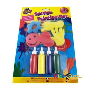 Sponge Painting Set Creative Fun Activity 5 Sponges 4 Paints 9 Pc Set