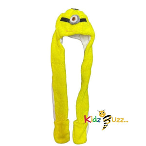 Minion Faux Fur Head Trapper Hat Hood Scarf Snood Gloves