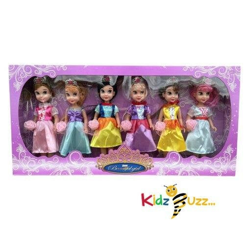 6 Pc Princess Beautiful Doll Set Collection