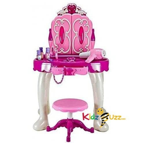 Glamour Mirror Makeup Dressing Table Stool Playset Toy Vanity Light & Music