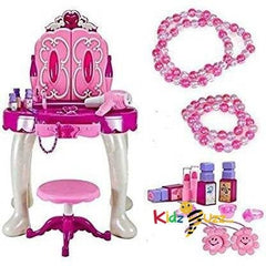 Glamour Mirror Makeup Dressing Table Stool Playset Toy Vanity Light & Music