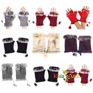 Women Suede Fingerless Gloves