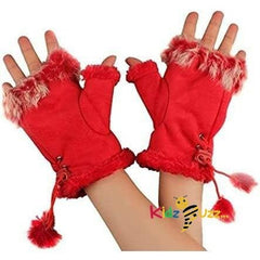 Women Suede Fingerless Gloves