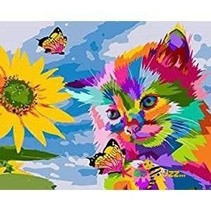 Paint by Numbers for Adults with Frame Cat, Butterfly and Sunflower