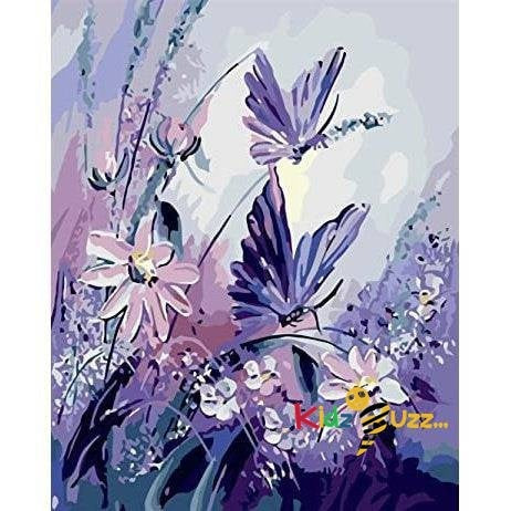 Paint by Numbers for Adults with Frame Purple Flowers with Butterflies