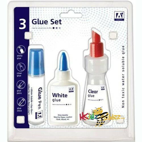 WHITE & CLEAR GLUE SET 3PC