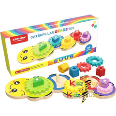 Wooden Caterpillar Gear Toy Shapes Sorter Matching Educational Toys