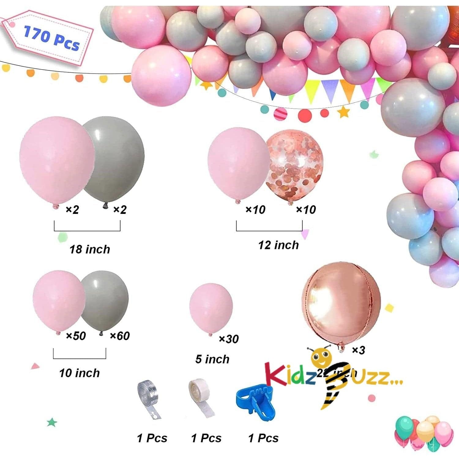 170 Pc Pink Balloon Arch Kit