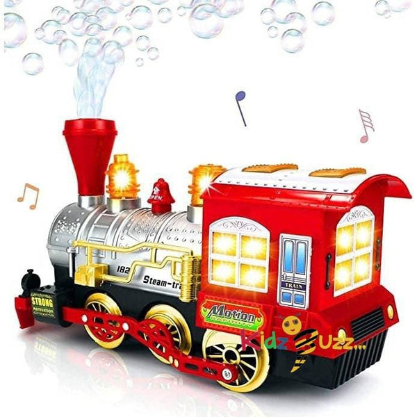 Bubble Blowing Toy Train with Lights and Sounds - Includes 5oz Bubble Solution and Plastic Funnel