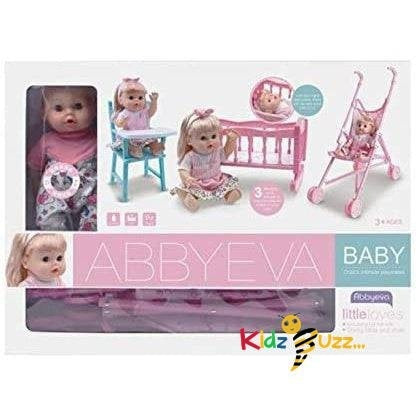 Baby Doll 3 in 1 Set With Stroller, Bed & Chair, Drinking, Pee & sound