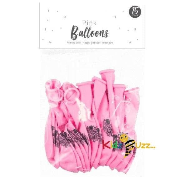 Pink Happy Birthday Balloons - 15 Pack