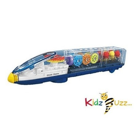 Gear Train Toy with Music & Lights, Simulation Mechanical Transparent Train for Kids, Bump & Go Action Musical Train Toy Battery Operated Transparent Gear Train