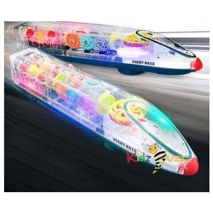 Gear Train Toy with Music & Lights, Simulation Mechanical Transparent Train for Kids, Bump & Go Action Musical Train Toy Battery Operated Transparent Gear Train