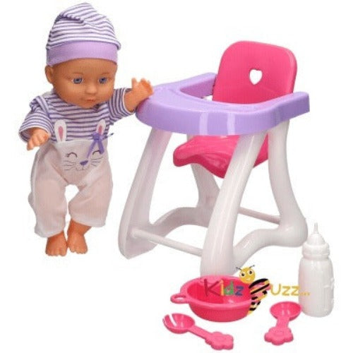 30cm Doll With High Chair and Accessories Toy For Kids
