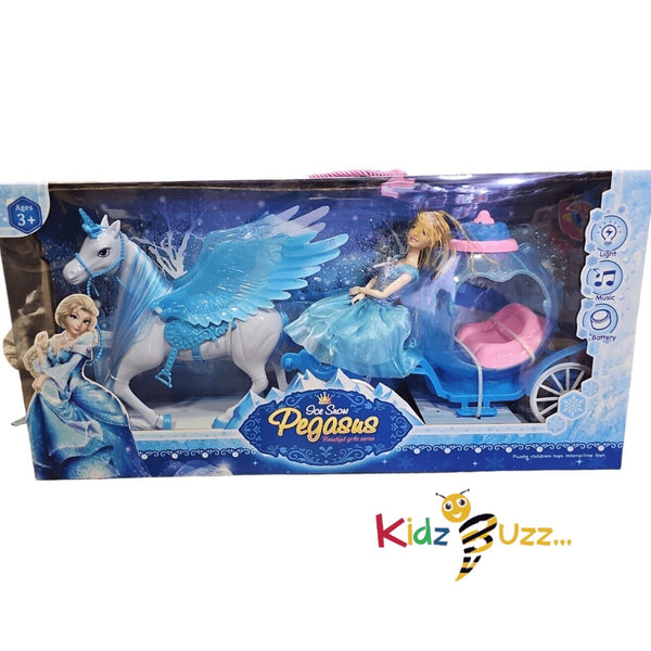 Ice Snow Princess Horse & Carriage Toy Girl Pretend Play Light & Sound Gift